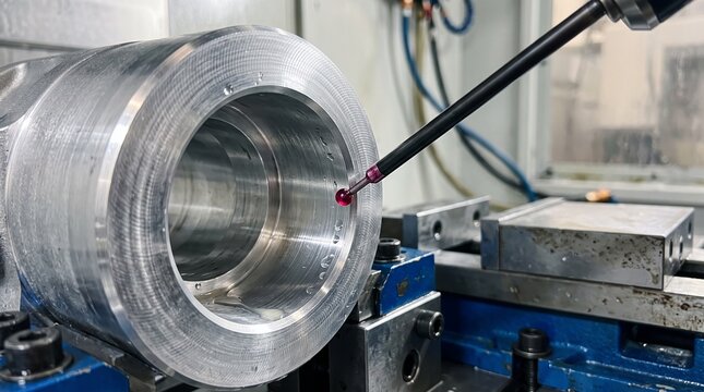 Touch probe contacts a precision machined bore