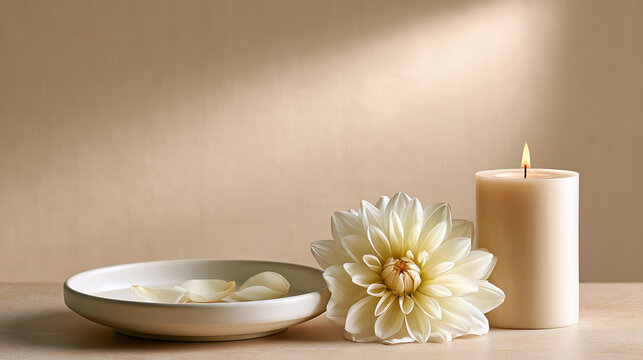 Serene White Remembrance Flowers Bowl with Copy Space, all saints day, all souls day background