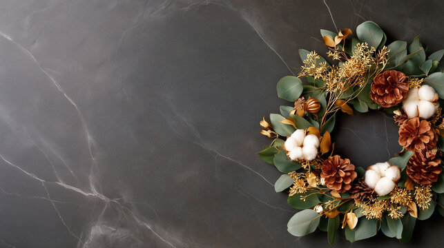 Minimalist Memorial Autumn Wreath with Huge Copy Space, all souls day, all saints day background
