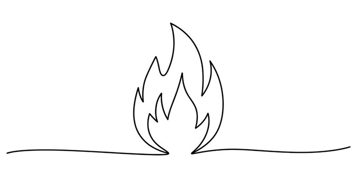 Simple line art drawing of a single fire flame icon Vector, illustration