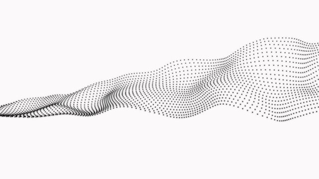 Black dotted wave flowing pattern on clean white background a fluid structure composed of tiny dots moving smoothly across a bright space