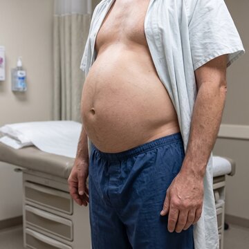 Chronic Liver Disease with Ascites and Abdominal Distension Clinical Medical Photograph
