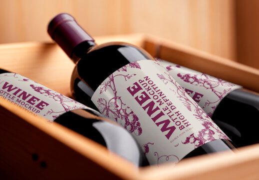Wooden Crate Wine Bottles Mockup