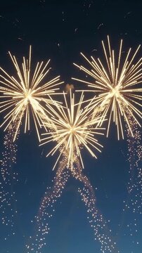 Golden Burst: A spectacular display of fireworks illuminate the night sky with dazzling golden explosions, creating a breathtaking spectacle of light and color.