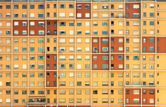 Orange Apartment Facade in a Grid