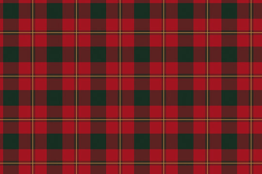 Red and green Christmas tartan plaid seamless pattern with gold lines