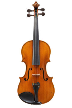 Classic wooden violin isolated on a white background for professional orchestral music concepts