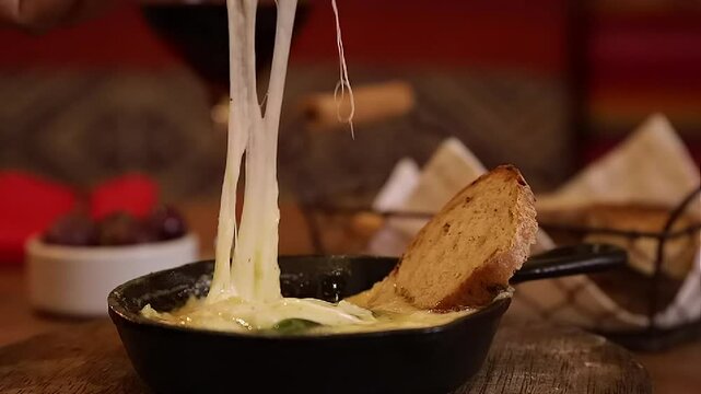 melted cheese with garlic bread