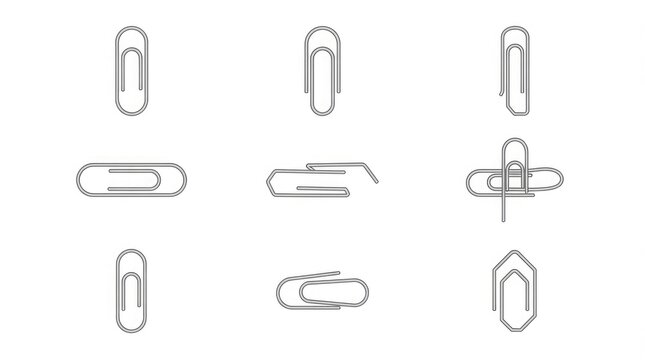 Collection of hand drawn paperclip illustrations in various orientations on a white background