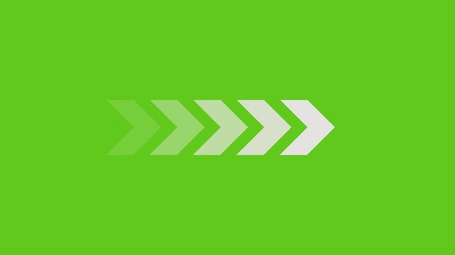 White arrows moving forward in a fading sequence across a bright green background