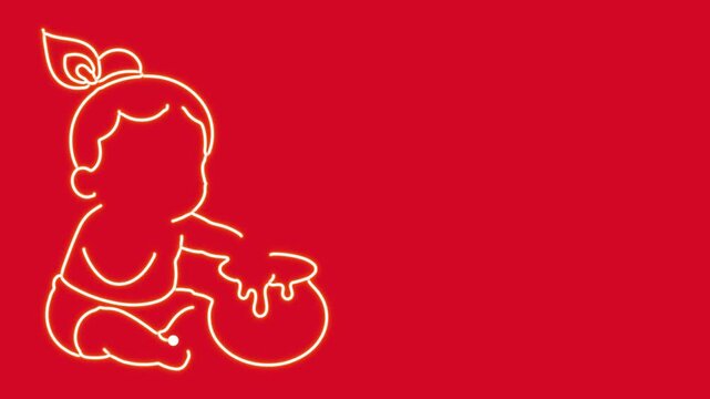 Little Krishna Eating Butter Neon Line Art Animation Video with copy space