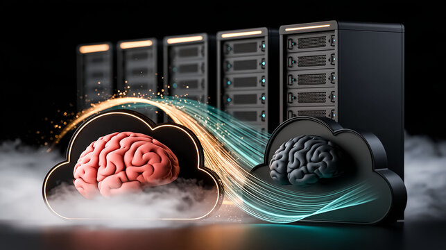 Modern  brain high-tech server room, datacenter technology background