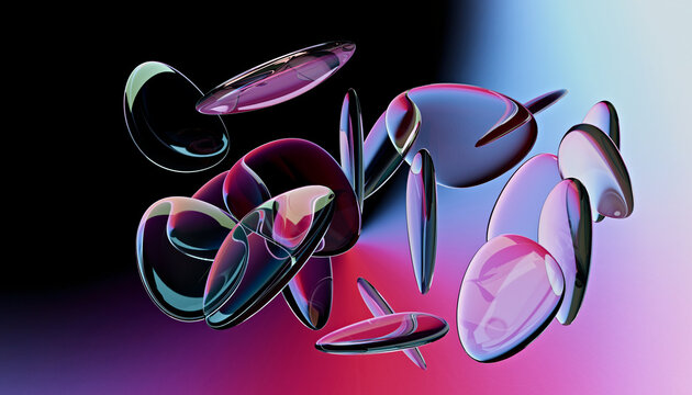 Iridescent 3D Discs with Cyan and Rose Reflections