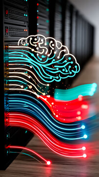 Modern brain,  server room, datacenter technology background