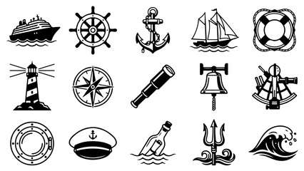 Set of nautical icons with ships anchors and sailing equipment symbols © MAHMUDA 