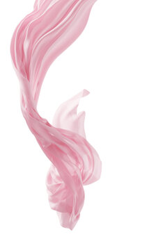 Pink sheer fabric flowing isolated on transparent background with copy space 3D render