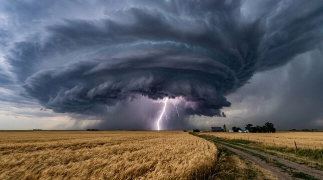 Supercell Thunderstorm over Wheat Field Description