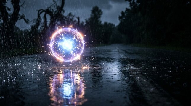 Ball Lightning on a Rainy Road Description