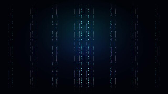 Abstract digital data stream background, with glowing vertical, binary code lines technology