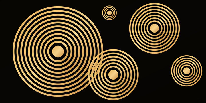 Abstract Golden Concentric Circles on Black Background Luxury Minimalist Design for Premium Website Banners and Posters