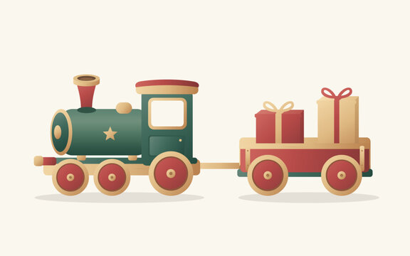 プレゼントを運ぶ木製のクリスマス列車