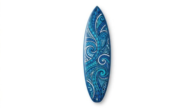 Decorative blue surfboard wall art with intricate patterns