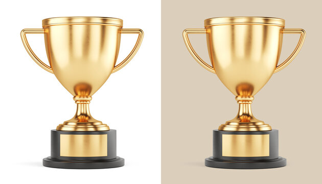 First place golden trophy cup Concept of Competition Winner Award 3d rendering transparent png