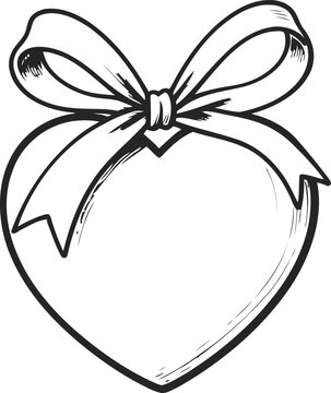 Heart shaped gift tag with ribbon bow outline decorative label for presents, holiday and celebration design