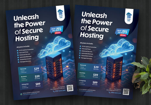 Web Hosting Power Service Flyer Template Colour Blue