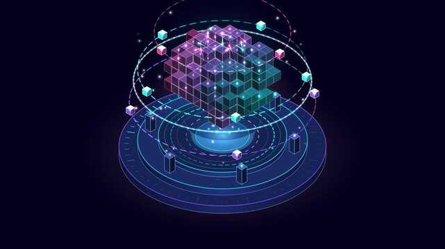 Isometric Data Center Animation with Server Racks and Cloud Computing Infrastructure