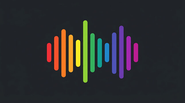 Colorful digital audio equalizer bars on a dark charcoal background