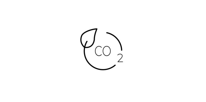 Animated CO2 icon with a leaf representing a carbon-neutral, eco-friendly initiative, 4k video. Black and white icon with transparent background
