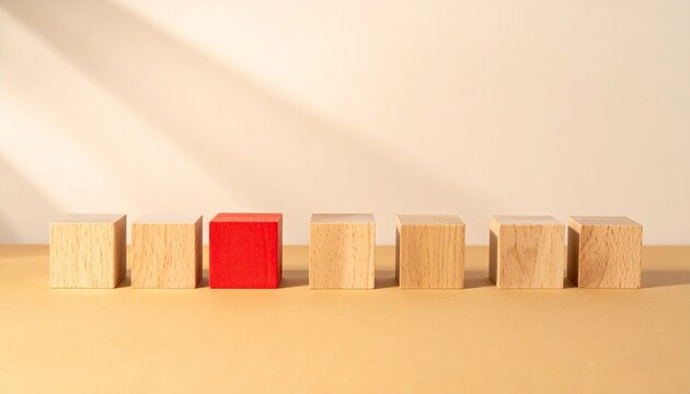 Red Cube Among Wooden Blocks Representing Business Anomaly and Risk Identification