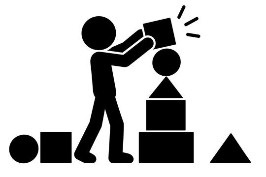 Stick Figure Stacking Geometric Blocks Representing Skill Development and Building Expertise