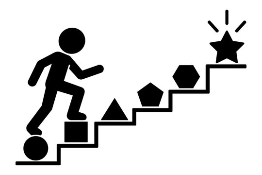 person climbing steps made from increasingly complex shapes Learning and Skill Development concept