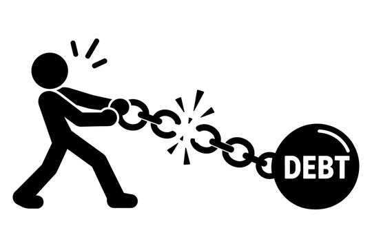 Stick Figure Breaking a Chain to Represent Debt Reduction and Financial Freedom