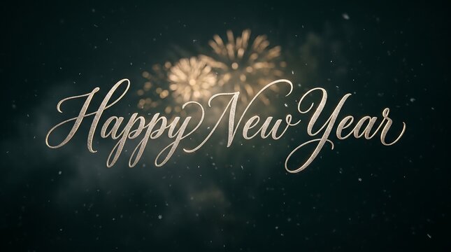Elegant happy new year calligraphy with golden fireworks background for festive celebrations and holiday greetings