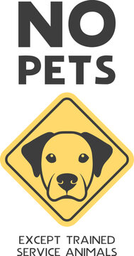 No pets symbol communicating prohibition except service animals in public spaces and facilities design