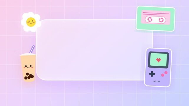 Cute pastel y2k aesthetic decorative frame set on grid background