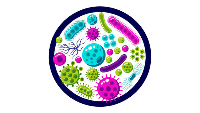Collection of colorful cartoon bacteria and viruses, isolated on transparent background