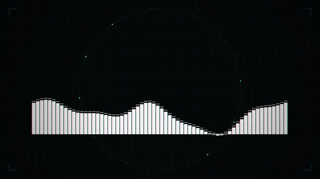 Minimalist white audio spectrum equalizer with radar HUD circle