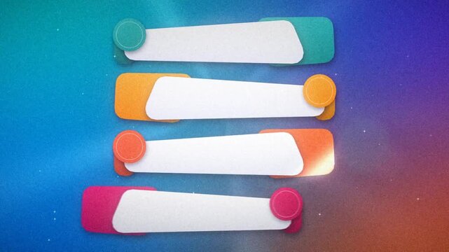 Animated colorful infographic banner labels loop on blue purple gradient motion background, 4 step options template, modern motion graphics overlay