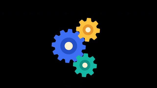 Three interlocking gears turning together teamwork seamless loop	