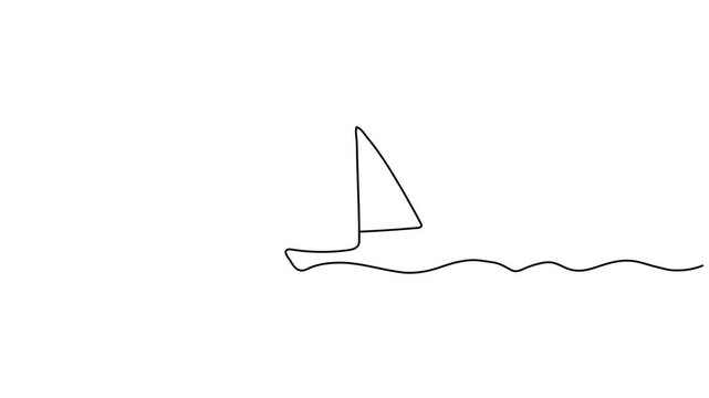 Continuous Line Drawing of a Sailboat on Waves Minimalist Animation