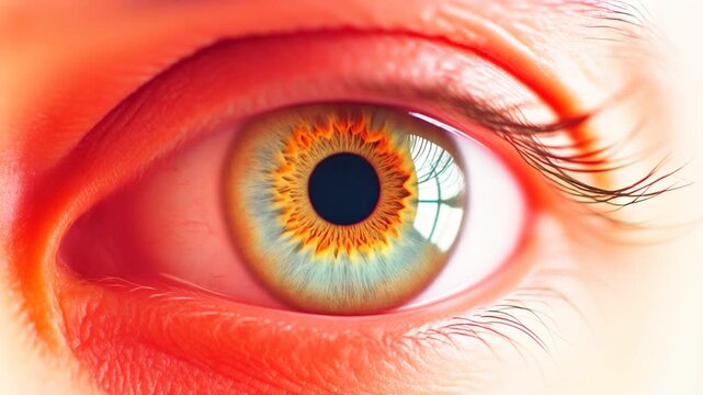 Extreme macro photorealistic cinematic footage of a beautiful human eye with a sophisticated hazel-blue iris
