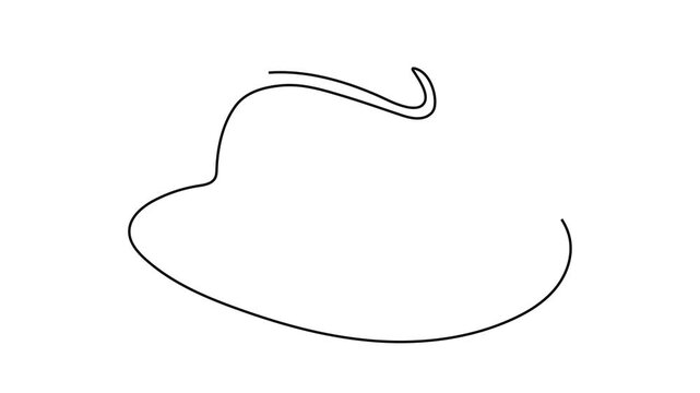 Continuous Line Drawing Animation of Classic Fedora Hat, Minimalist Self Drawing Outline of Vintage Gentleman Headwear Fashion Accessory on White Background