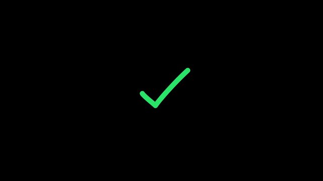 Green checkmark symbol on black background an appears on a dark representing success and verification check tick approval accept