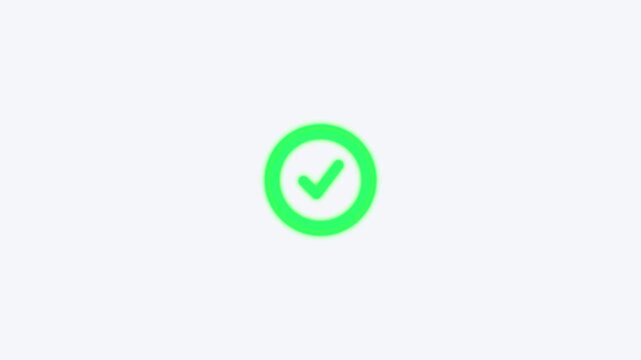 Bright green checkmark inside a circle symbol against a clean white background icon centered circular border minimal representing approval and task completion