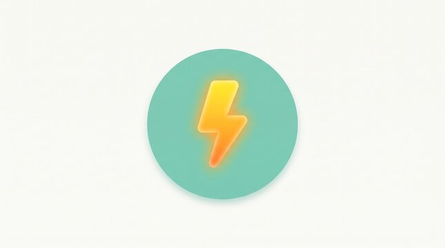 Glowing yellow lightning bolt icon rendered in a smooth minimalist three dimensional digital art style centered inside a bright turquoise circle on clean white background