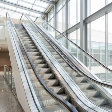 Empty escalator with repeating steps in bright light